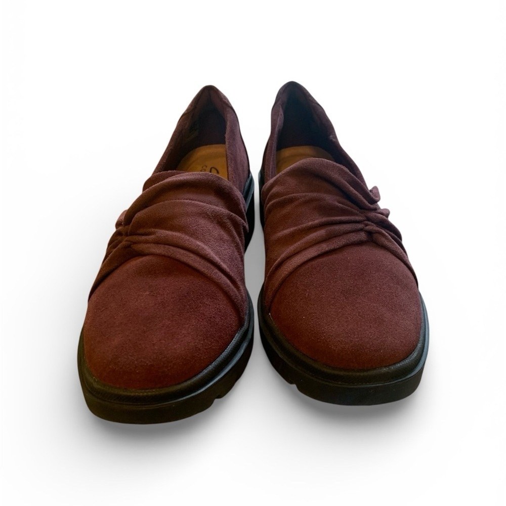Clarks Collection Burgundy Suede Loafers | Comfort Slip-On | Size 9.5 - Picture 3 of 5